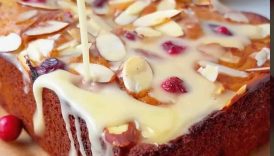 Cranberry Orange White Chocolate Cake with Rum Glaze #cranberries #orangecake #healthybaking #recipe