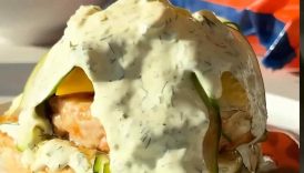 Hot Honey Mango Salmon Burger #burgerrecipe #healthyburger #salmon #dinnerideas #costcofinds #recipe