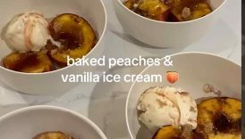 Peach season is here 🍑 The perfect summertime dessert — baked peaches and vanilla icecream #dessert