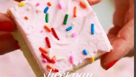 These frosted sugar cookie bars are the perfect party cake alternative! Recipe on my site #cookies