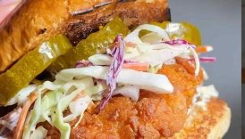 Hot, crispy, buttery, and refreshing! Recipe for my Hot Nashville Chicken Sandwich coming soon!