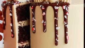 Peppermint mocha cake with the cutest candy cane ganache drip! #peppermint #cake #chocolatecake