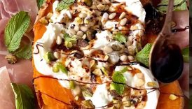 Hot honey sweet potato burrata boat #sweetpotato #sweetpotatorecipes #brunchideas #burrata #recipe