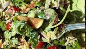 Orzo Pesto Pasta Salad with Whipped Tofu#summerrecipes #summersalad #pesto #orzo #pestopasta #tofu