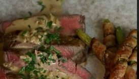 Steak Au Poivre with bacon wrapped asparagus #easyrecipe