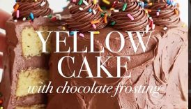 Moist & fluffy yellow cake + chocolate frosting = the most classic birthday cake ever! #cake #baking